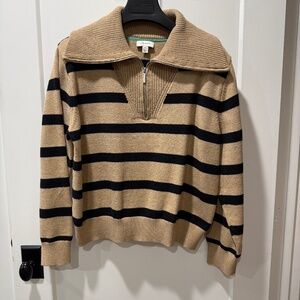 ON 34TH, half zippered sweater in black and tan, size XL